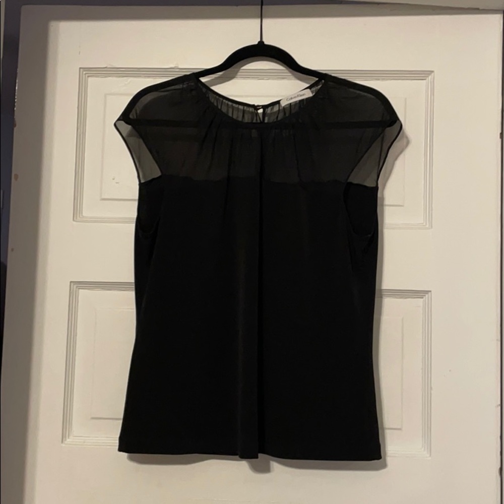 Calvin Klein black, sheer shoulder top